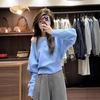 2026 Korean Style Off-Shoulder Knit Sweater for Women - Autumn Winter High-End Solid Color Short Top