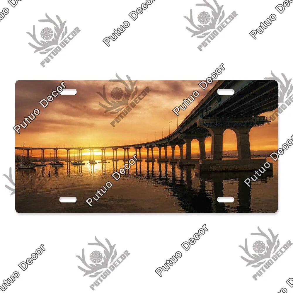 Putuo Decor Bridge Licenses Plate Metal Sign Plaque Metal Vintage Decoration for Living Room Door Beach House Home Wall Decor