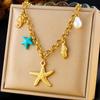 Fashion Vacation Ocean Drop Oil Dolphin Pearl Shell Starfish Chunky Chain Necklace