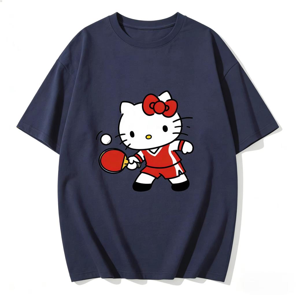 2026 новый летний милый графический топ HelloKitty повседневный хлопковый топ с коротким рукавом для женщин и девочек Каваи мультяшный принт Streetwear