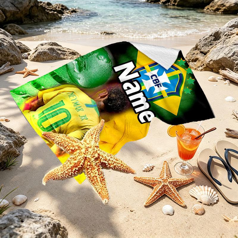 Custom Name Personalized Neymar Jr Print Beach Towel, for Trip Camping Beach Party Home Decor, Birthday Gift for Family & Friends