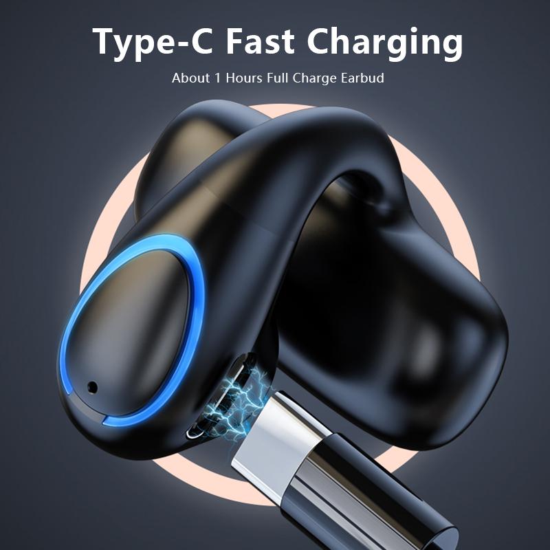 VAORLO Ear-Clip Single Earphone Painless Wear 50 Hours Music Time HiFi Low Lantency Earbud With Microphone Bluetooth 5.3 Headset