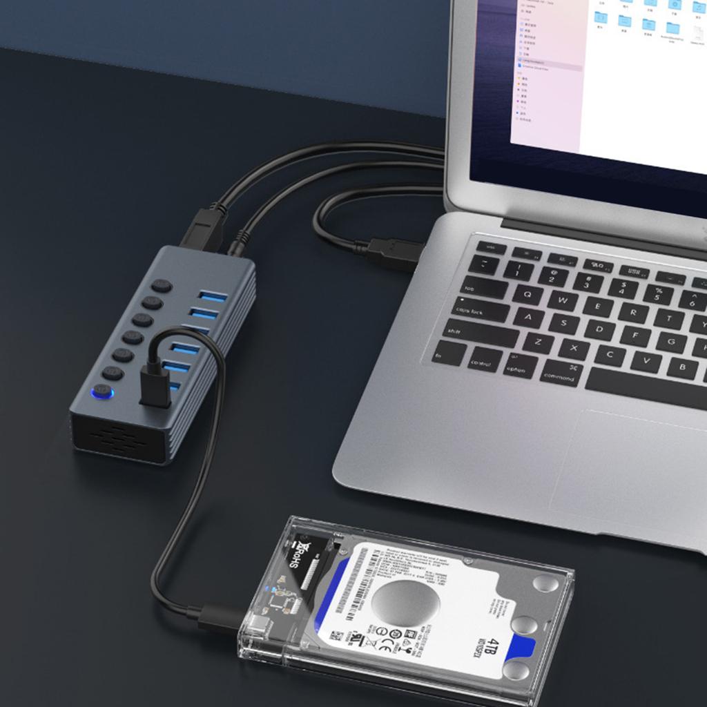 USB 3.0 Удлинительный Хаб с 7 Портами и Индивидуальными Светодиодными Индикаторами для Эффективной Передачи Данных на Компьютер
