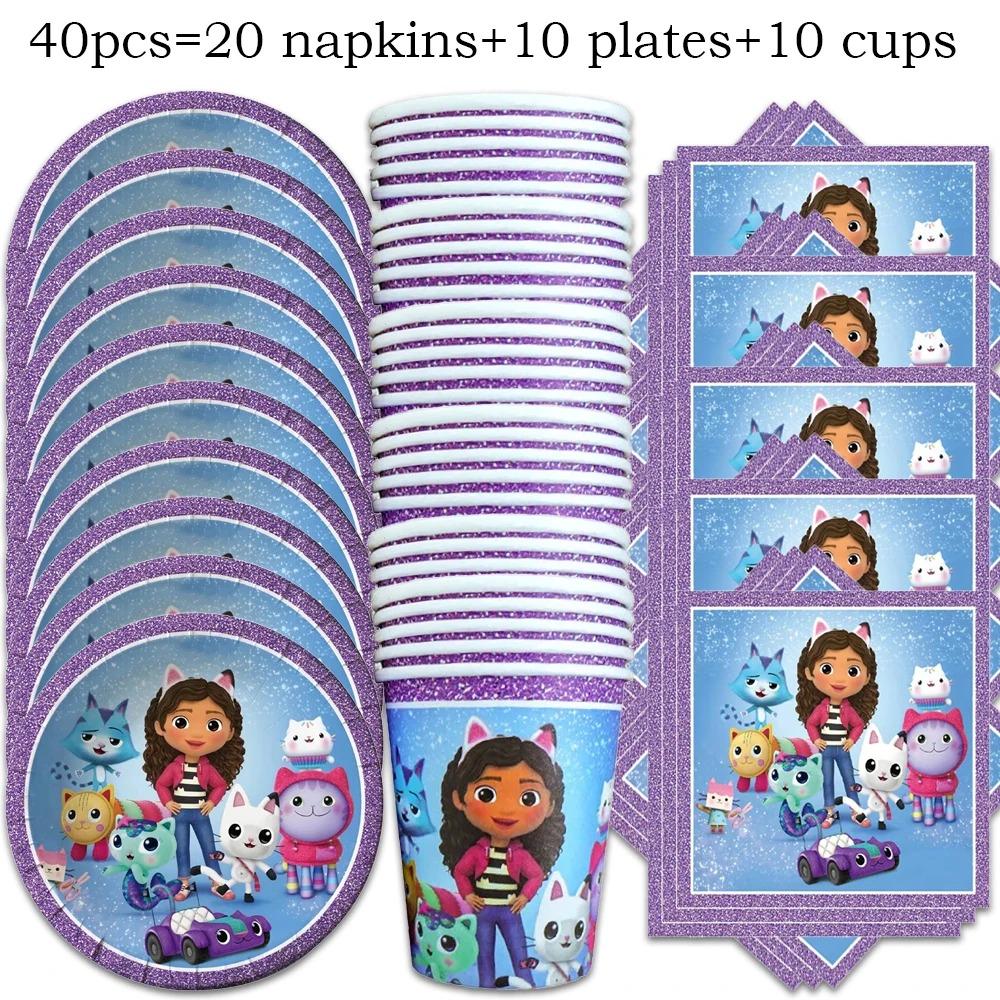 Pink Gabby House Birthday Party Decoration Banner Balloons Gabby Paper Cake Topper Plate Napkins Girl Party Decorations Supplies