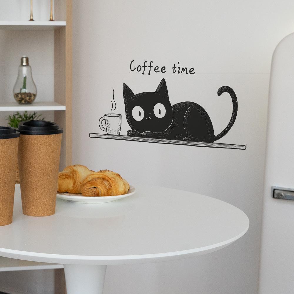 Мультяшные наклейки на стену «Кафе Черный кот», Причудливые и таинственные, Самоклеящиеся наклейки для декора кофейни и ресторана