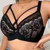 Women's Sexy Front Cross Tie Gathered Underwire Bra Patterned Lace Embroidery Underwear