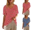 Womens Summer Tops Oversized Striped T Shirts Short Sleeve  Tunic Tops Tee Blouse
