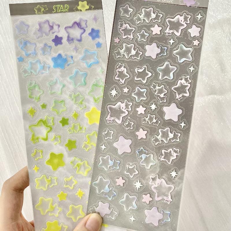 Heart Stars Stickers PET Cute Bubble Matte Sticker for Phone Camera DIY Deco Scrapbooking Journal Planner Sticker Kawaii Gift