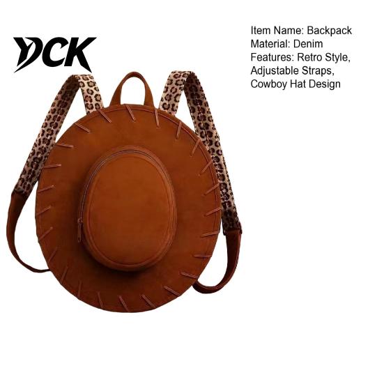 Retro Cowboy Hat Design Daypack Western Cowgirl Backpack, Style Backpack with Adjustable Straps, Durable Denim Material Pack for Women Travel
