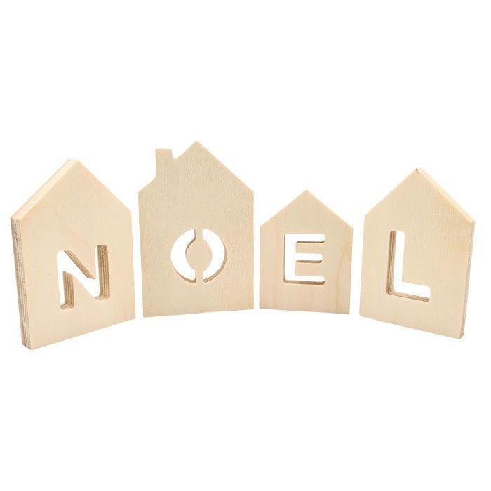 Maisons Lettres NOEL en bois à poser 7,5 x 13cm 4 pièces