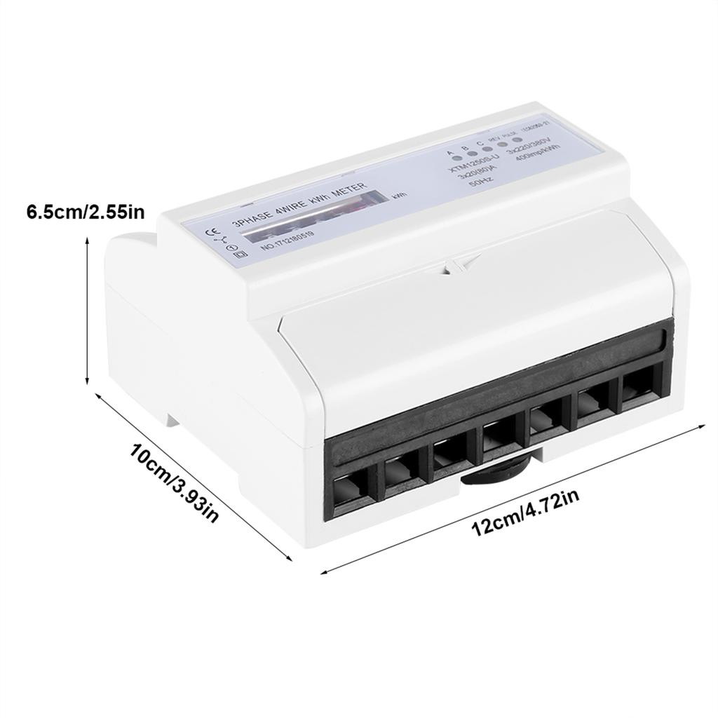 3 Phase Electric Meter DIN Rail Energy Meter 3 Phase KWh Meter 20(80)A 4 Wire Three phase LCD Rail Meter with Anti Interference High  for Indoor Fixe