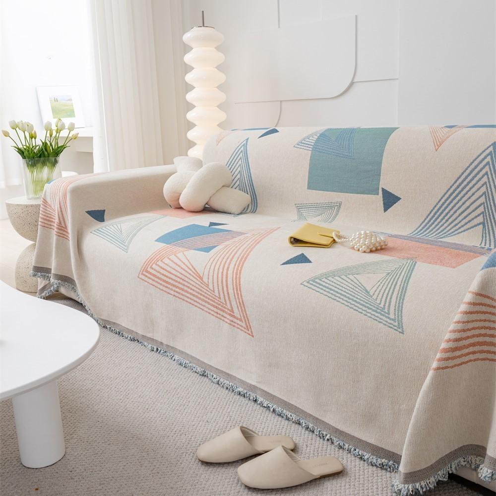 Мягкие диванные полотенца с весенним геометрическим узором, одеяла для кемпинга, пикника, анти-кошачье полотенце, INS, хлопковый коврик для дивана с защитой от царапин