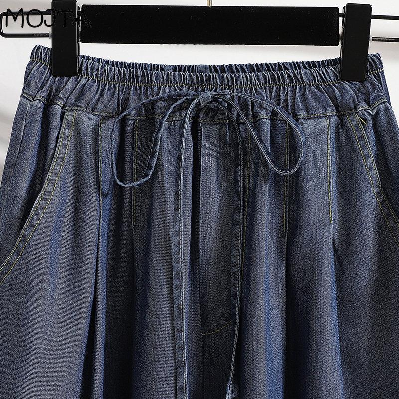 MOJTA Джинсы больших размеров, весенне-осенние женские эластичные брюки с высокой талией, свободные повседневные женские брюки