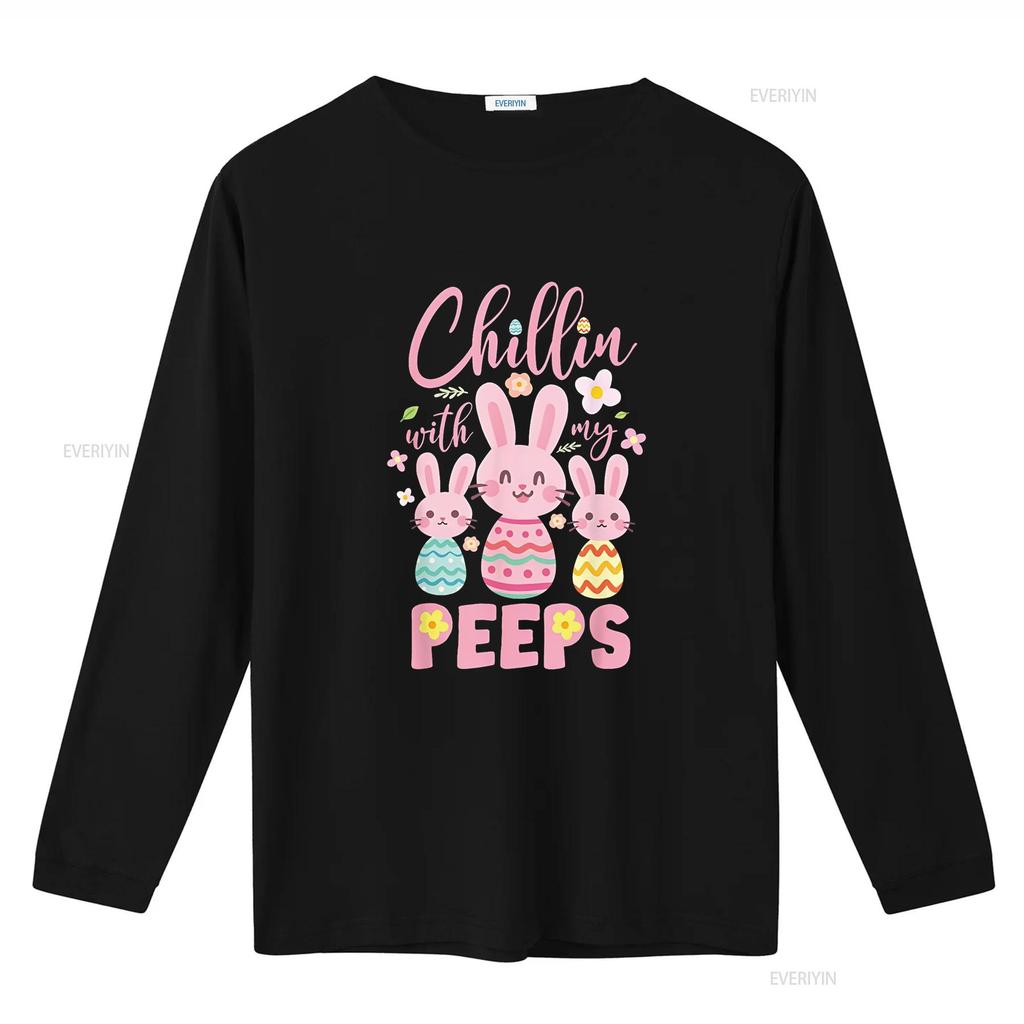 Chillin with My Peeps Funny Bunny Easter Day LOVE T Shirt vintage Washed fashion Versatile streetwear Soft designer clothes