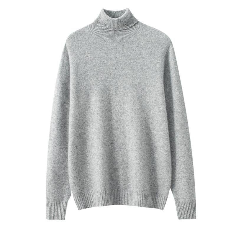 Men's Cashmere Roll Neck Sweater: Business Casual, Solid Color, Long Sleeve Knitwear for Autumn and Winter.