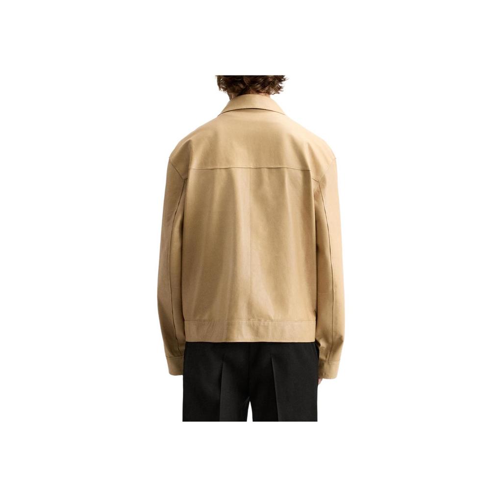 Zara Минималистичная Удобная Универсальная Кожаная Куртка с Длинным Рукавом Мужские куртки Масляно-Желтый 2521120-725