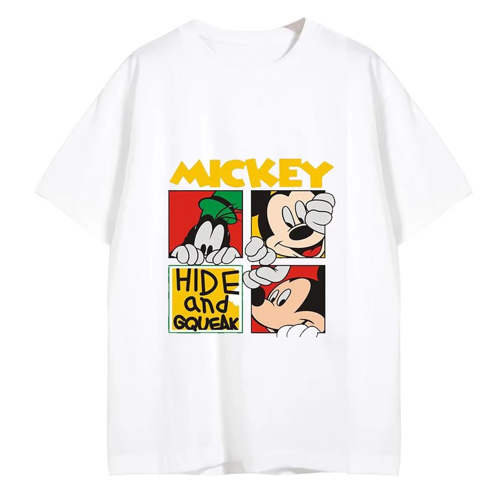 Disney Mickey Cartoon Print Short Sleeve Casual T-Shirt For Men Adult Children's Parent-Child Clothing 100-4XL Men Clothing Tees