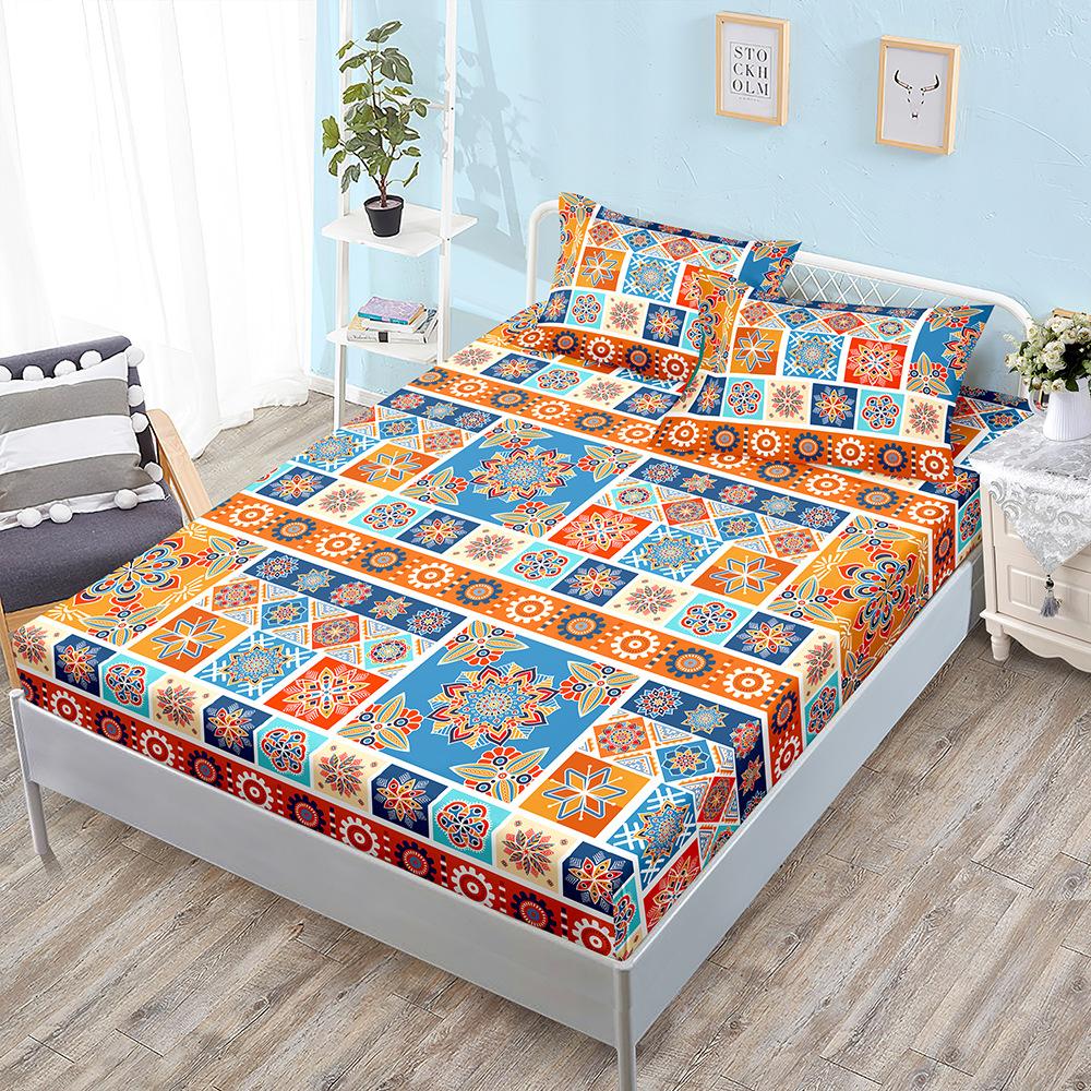 Three-Piece Mattress, Bed Cover, Bohemian Ethnic Style Mattress Protective Cover