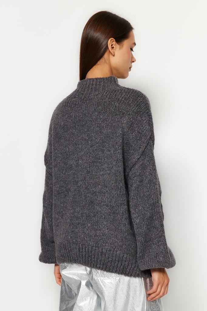 Женский модный стильный свитер фиолетовый мягкий текстурированный толстый трикотаж с круглым вырезом