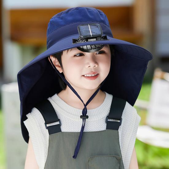 Детская шляпа с солнечным вентилятором и шейным клапаном, защита от ультрафиолета, охлаждающий вентилятор, перезаряжаемая, дышащая