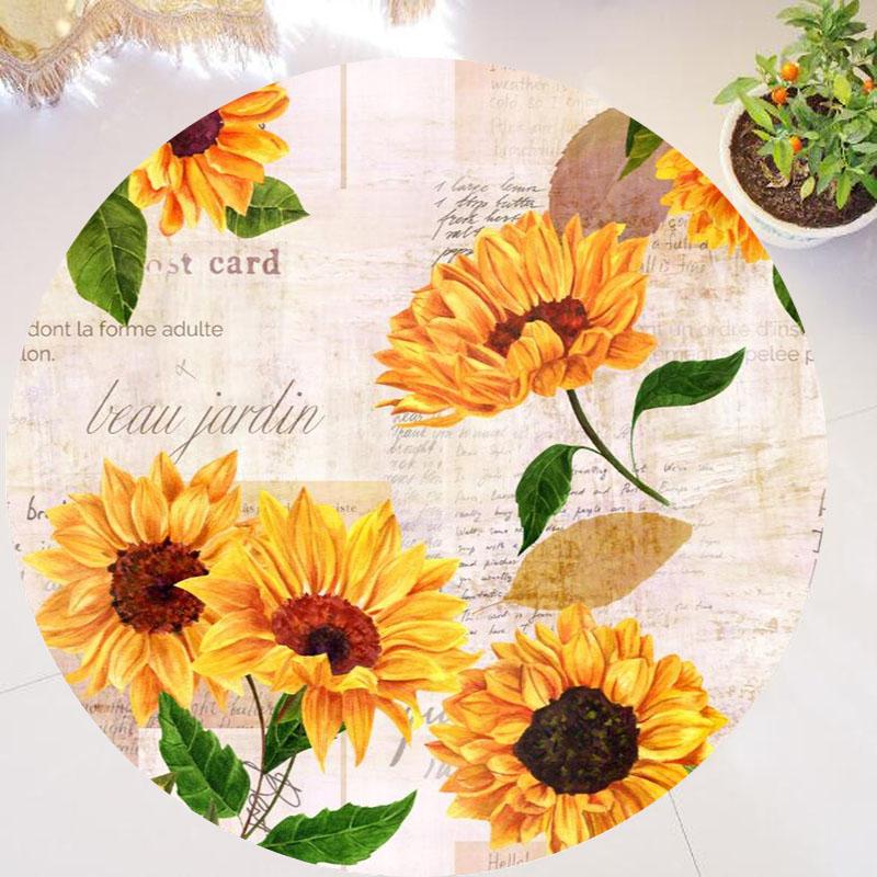 Chic You Are My Sunshine Подсолнух Круглый ковер Гостиная Спальня Современный цветочный ковер Напольный коврик Стул Дом