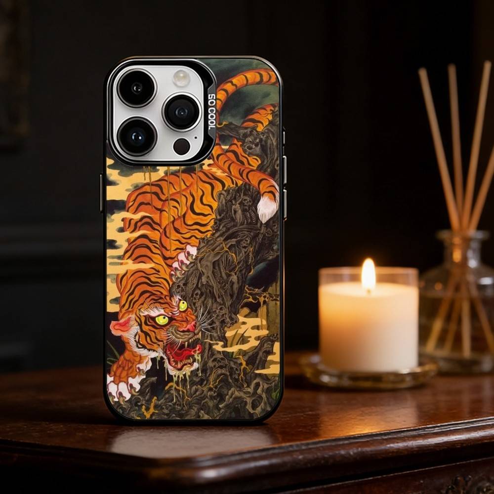 Японская Укиё-э Тигр Чехол для Телефона Для iPhone 17 16 15 14 13 12 11 Pro Max Plus Серебристый Матовый Черный Чехол
