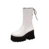 Size 34-44 Est Arrive Est Estpu Zipper Ankle Boots Square Toe Thick High Heels Boots Woman Punk Ladies Platform Boots White