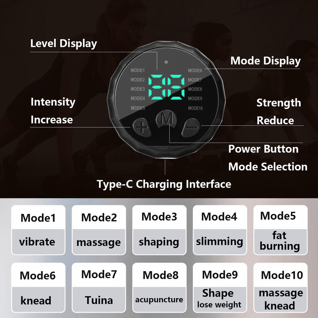 Миостимулятор Умный пояс для тонизирования живота EMS Стимулятор мышц Тренажер для пресса USB Зарядка Массажер для тела Похудение Фитнес-оборудование