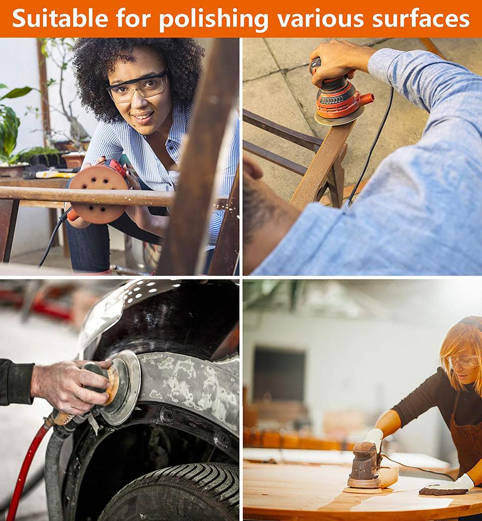 50Pcs Sanding Discs 5 Inch  125mm 8 Holes 220/180/120/80/60 Grit Sandpaper for Random Orbital Sander