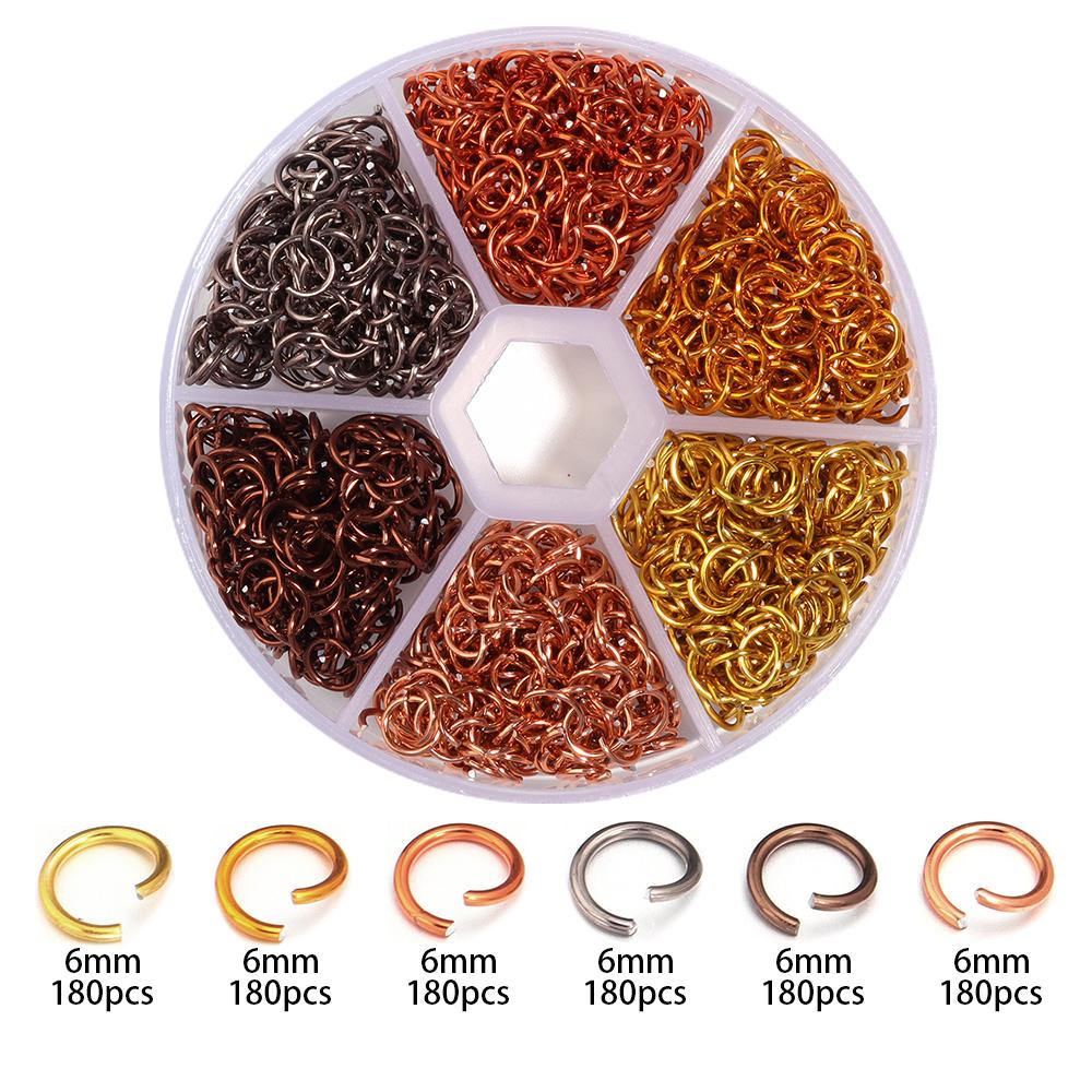 About 1080Pcs/box 6mm Colorful Aluminum Open Ring Split Jump Ring Connector Set for Jewelry Making DIY Necklace Accessories