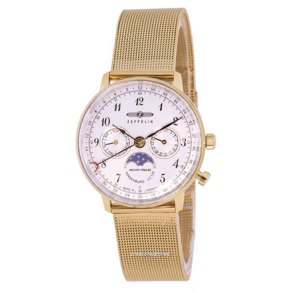 ZEPPELIN LZ129 Hindenburg Moonphase Серебряный циферблат Кварцевые 7039M-1 7039M1 Женские часы