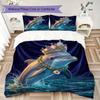 Cartoon Marine Pattern Bedding uilt Set uilt Cover Pillowcase Home Decoration Birthday Gift (1 * duvet cover + 2 * pillowcase without core)