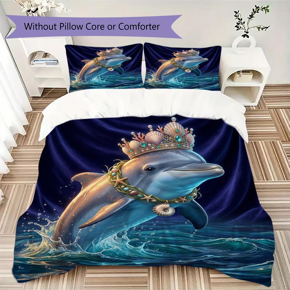 Cartoon Marine Pattern Bedding uilt Set uilt Cover Pillowcase Home Decoration Birthday Gift (1 * duvet cover + 2 * pillowcase without core)