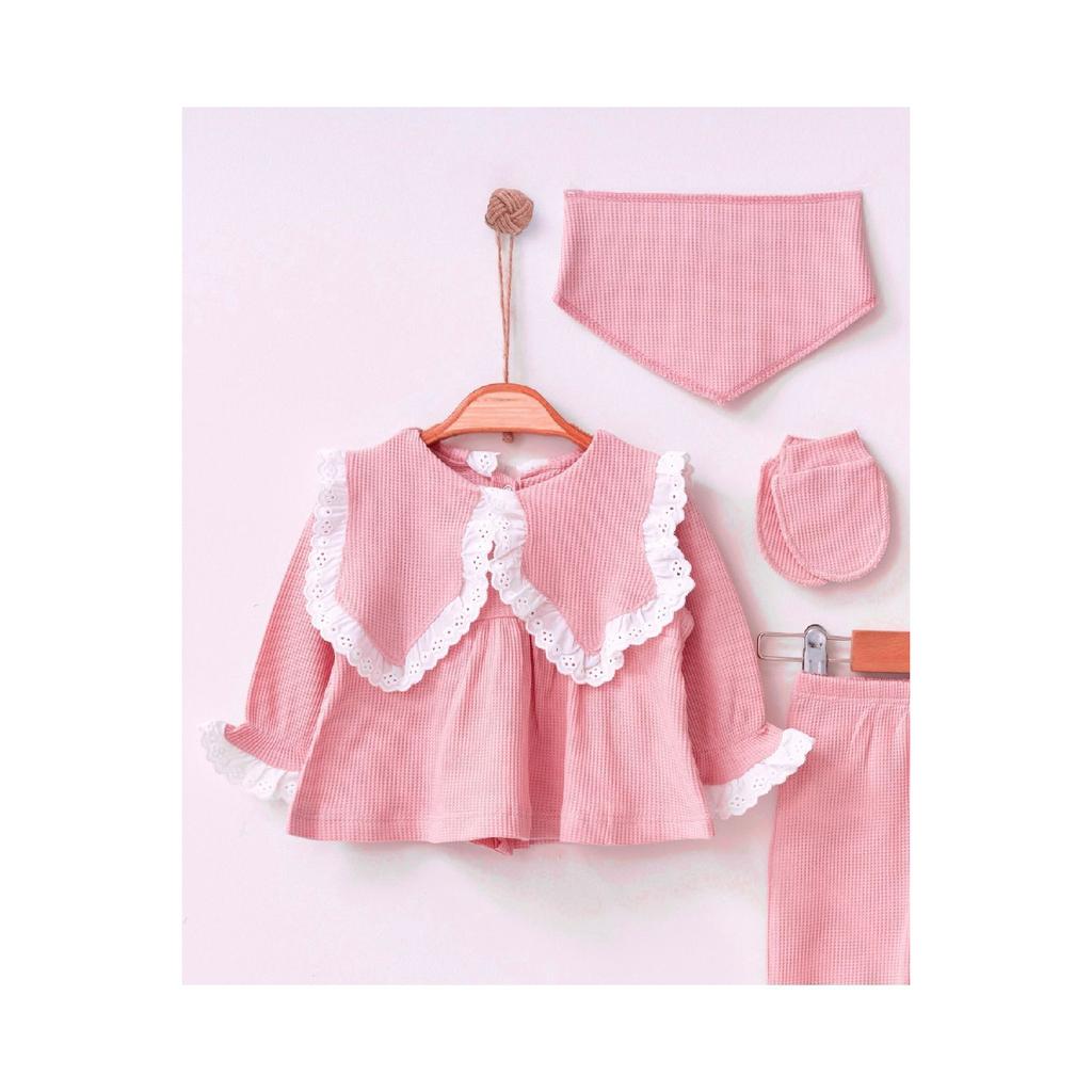 Комплект из 5 предметов для новорожденных 0–3 месяцев цвета бежево-бежевого цвета с фестончатым узором Hospital Release для девочек