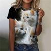 Fashion Women's T-shirt 3D Printed Kawaii Cat Pattern Short Sleeved Round Neck Top Summer Outdoor Casual Street Simple Clothing