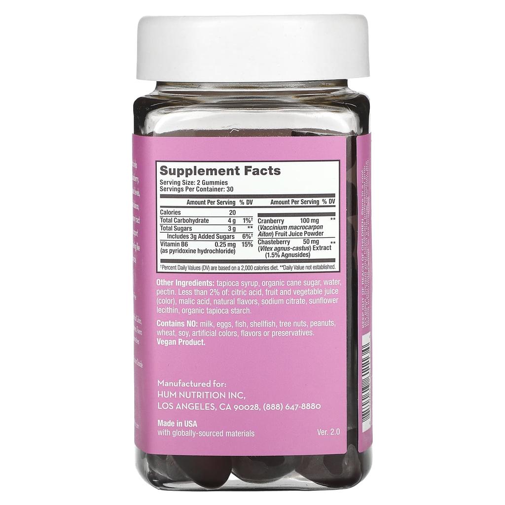 Sos Pms Gummies, Cranberry, Vegan Gummies 60 Pieces