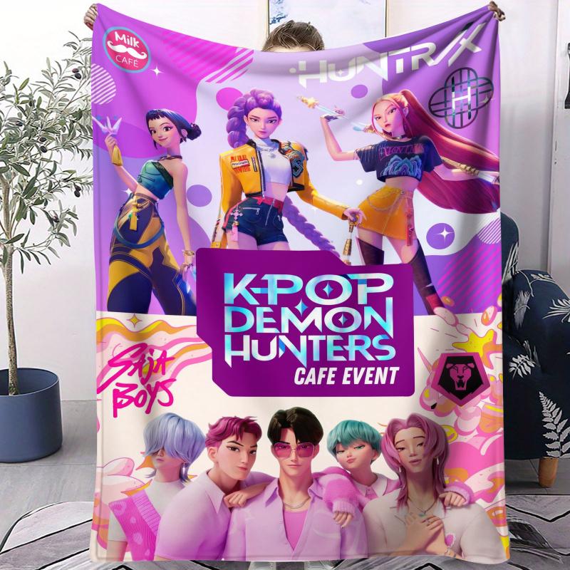 K-Pop Huntrix & Saja Boys Плед Горячий Аниме Мягкий Теплый Фланелевый Плед Для Путешествий Кемпинга Покрывало на Диван Кровать Декор Гостиной Подарок Фаната