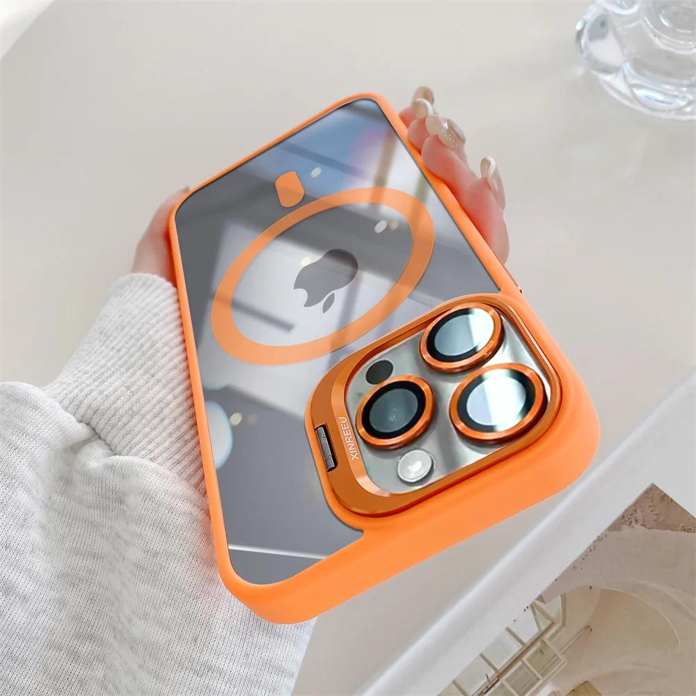 Роскошный HD с пленкой для объектива, магнитный чехол для телефона Magsafe для iPhone 14 11 12 13 15 16 Pro Max, защитный чехол для беспроводной зарядки