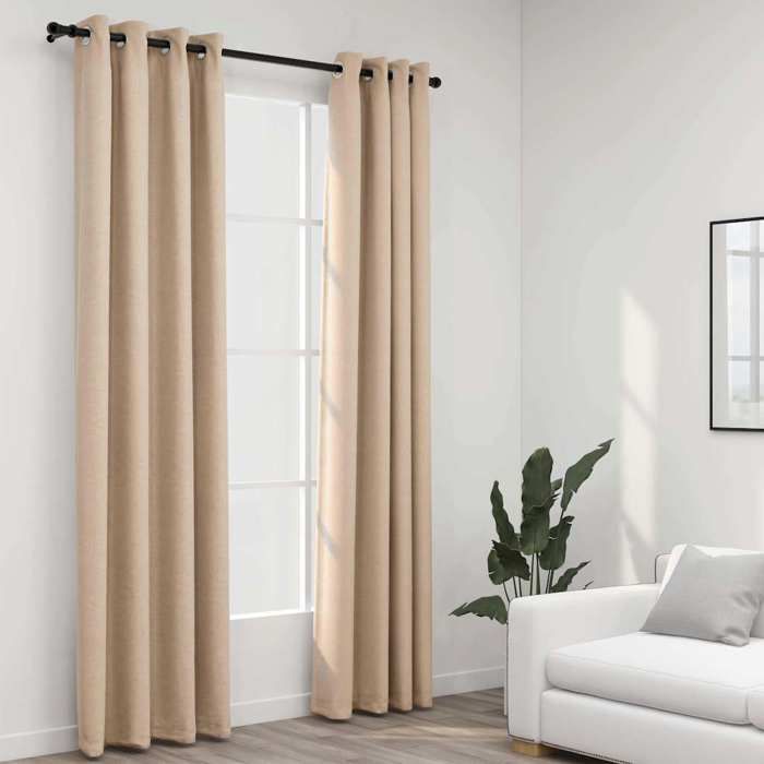 Maison Exclusive - Rideaux occultants aspect lin avec œillets 2pcs beige 140x245cm