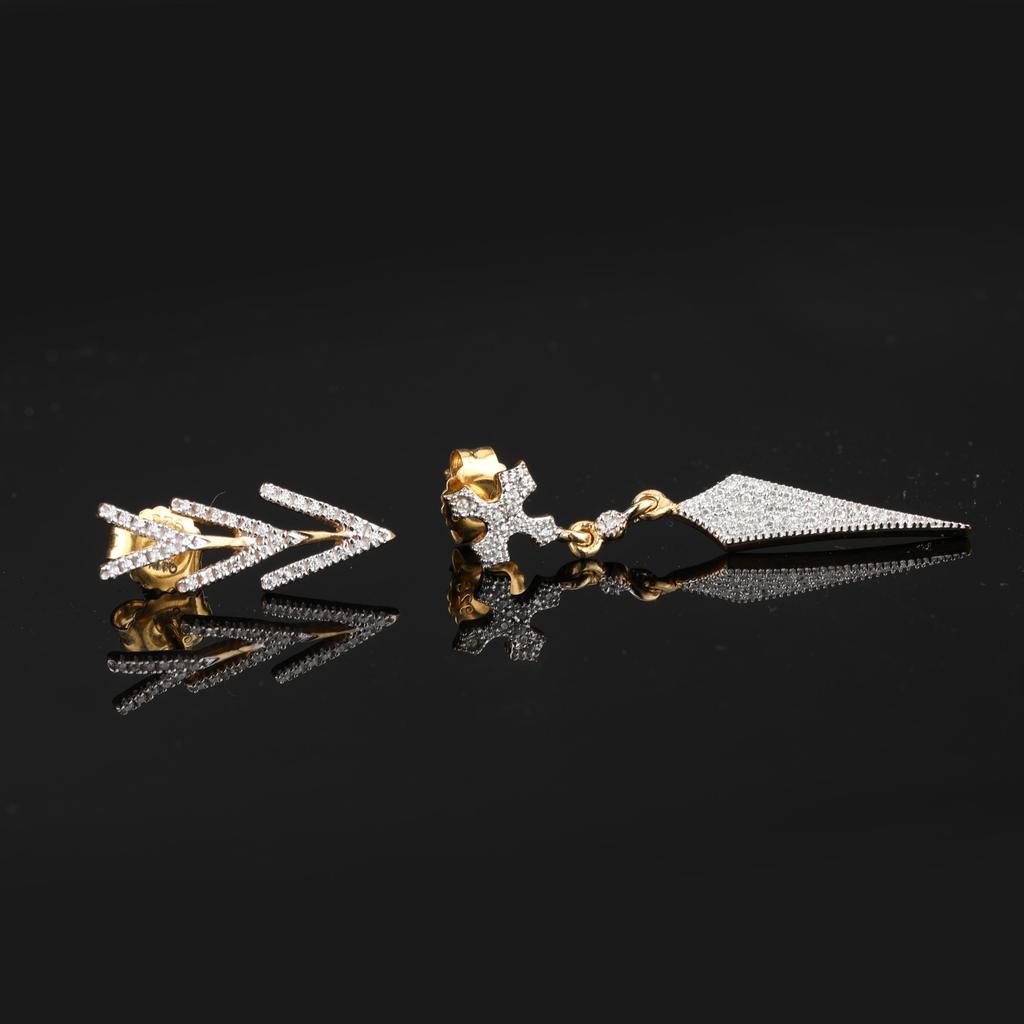 White Cubic Zirconia Earrings 925 Silver Yellow Gold Plated Studs
