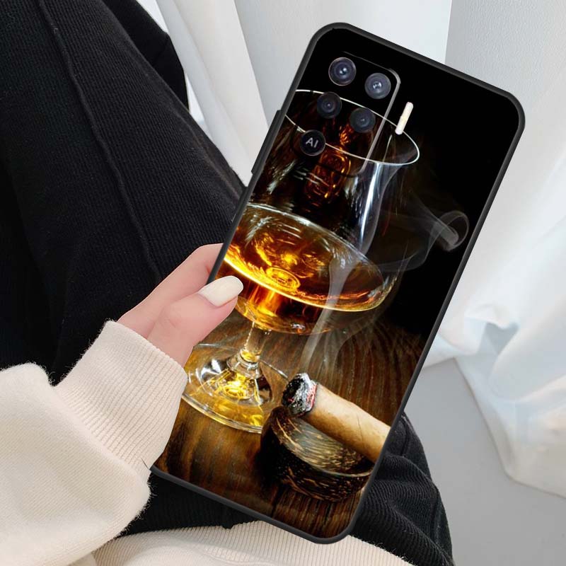 Кейс для напитков с виски и льдом для сигар для Oppo A18 A38 A58 A78 A98 A80 A60 A40 A96 A76 A16 A94 A74 A54 A15 A17 A57 A77 A5 Pro