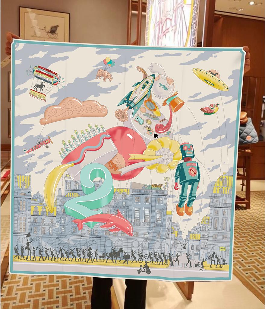 90CM Silk Scarf Women Fly World Print Square Scarves Head Echarpes Silk Foulards Femme Wraps Beach Shawl Bandana Lady Hijabs