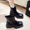 Женские ботильоны на платформе из кожи с квадратным носком и средним каблуком, модная обувь 2025 года, массивные туфли-лодочки на молнии, зимние мотоциклетные ботинки-ботинки женские