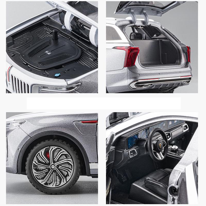 Масштаб 1/24 HongQi E-HS9 SUV, модель автомобиля из сплава новой энергии, литая под давлением металлическая игрушечная машина, модель автомобиля, имитация звука и света, подарки для детей
