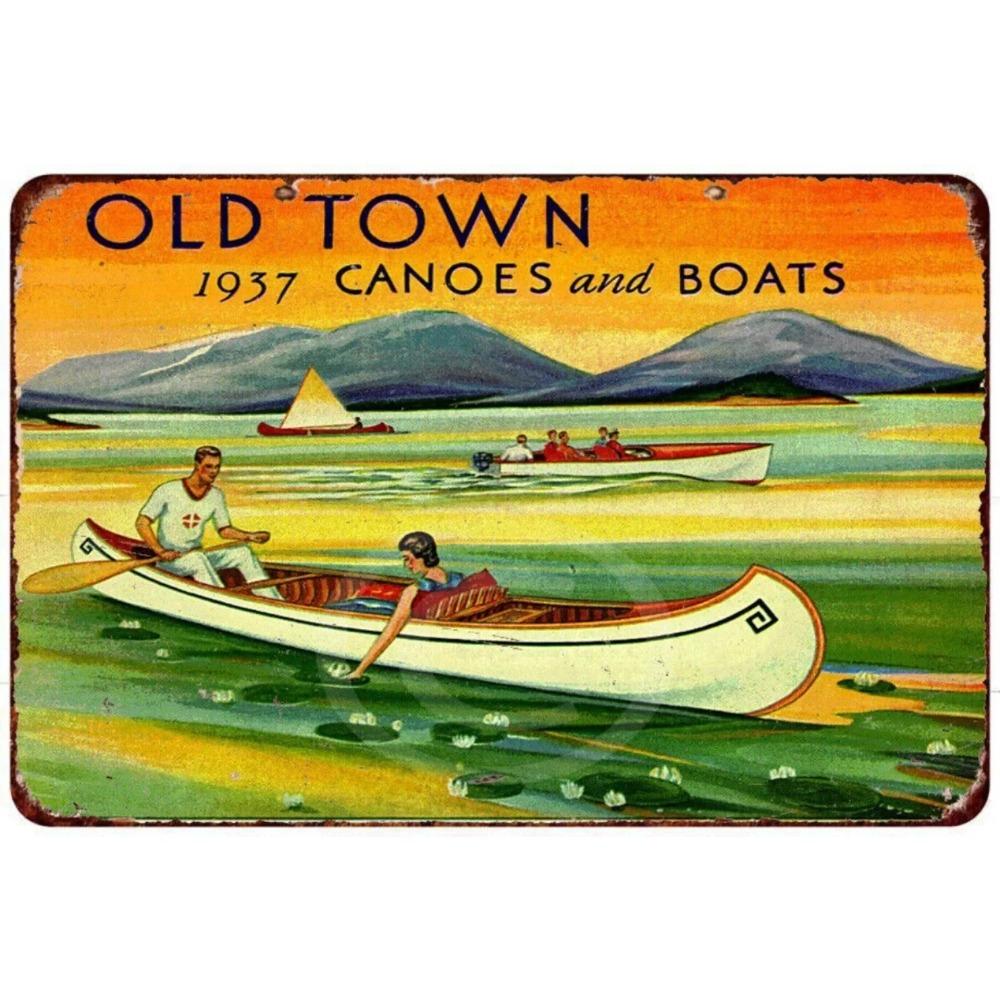 Vintage 1937 Old Town Canoe Aluminum Sign Classic Boat Wall Decor