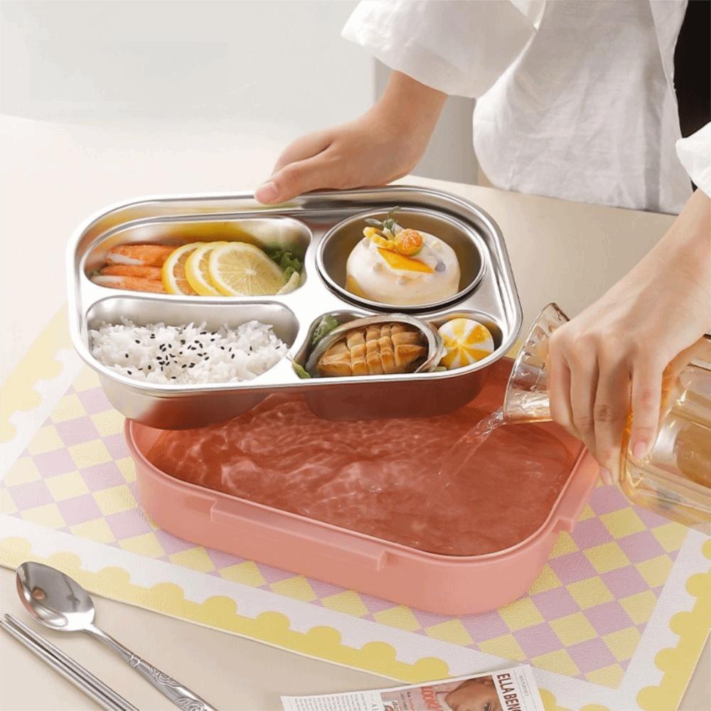 Insulated 4 Compartment Lunch Box Sealed Divided Food Storage Container  Student