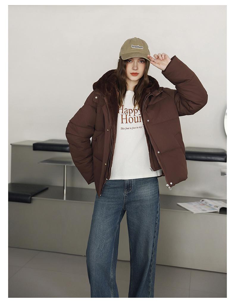 Искусственный норковый велюр, имитация двух предметов, худи со стежкой, короткая куртка-пуховик