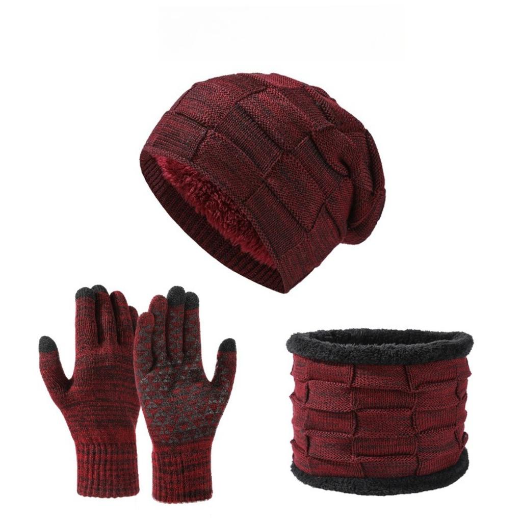 Hats, Knitted Hats, Men's and Women's Hats, Thick Hats, Velvet Hoods, Warm Gloves, Three Piece Set