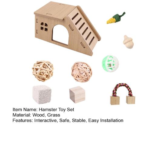 Набор деревянных аксессуаров для хомяка, 11 шт., игрушки для грызения мелких животных с лабиринтом, деревянный домик для среды обитания хомяка, аксессуары для клетки морской свинки и крысы
