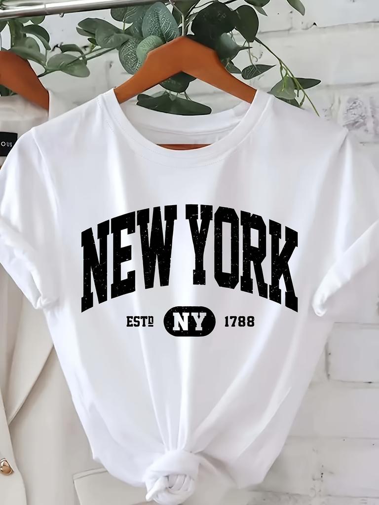 Футболка с принтом 'New York' и круглым вырезом, повседневный топ с коротким рукавом для весны и лета, короткорукавные топы в стиле Харадзюку, уличная одежда, футболки